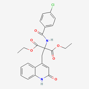 molecular formula C24H23ClN2O6 B8730242 Diethyl 2-(4-chlorobenzamido)-2-((2-oxo-1,2-dihydroquinolin-4-yl)methyl)malonate 