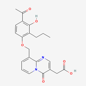 molecular formula C22H22N2O6 B8730637 4H-Pyrido(1,2-a)pyrimidine-3-acetic acid, 9-((4-acetyl-3-hydroxy-2-propylphenoxy)methyl)-4-oxo- CAS No. 112668-63-0