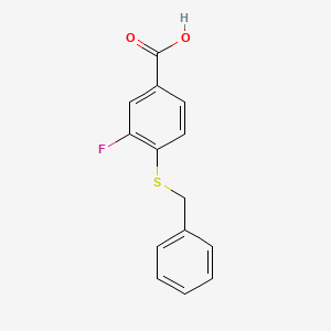 molecular formula C14H11FO2S B8734960 Benzoicacid,3-fluoro-4-[(phenylmethyl)thio]- 
