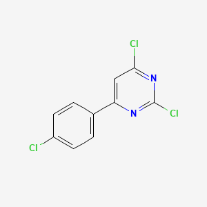 molecular formula C10H5Cl3N2 B8737639 Pyrimidine, 2,4-dichloro-6-(4-chlorophenyl)- 