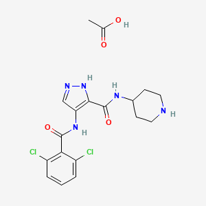molecular formula C18H21Cl2N5O4 B8738425 acetic acid;4-[(2,6-dichlorobenzoyl)amino]-N-piperidin-4-yl-1H-pyrazole-5-carboxamide 
