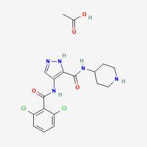1H-Pyrazole-3-carboxamide, 4-[(2,6-dichlorobenzoyl)amino]-N-4-piperidinyl-, acetate (1:1)
