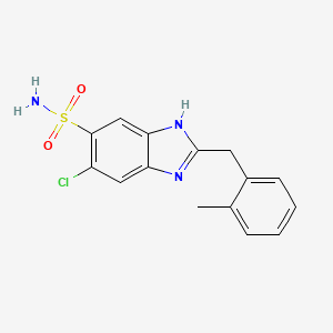 molecular formula C15H14ClN3O2S B8738700 5-Chloro-2-[(2-methylphenyl)methyl]-1H-benzimidazole-6-sulfonamide CAS No. 89725-27-9