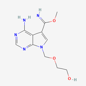 molecular formula C11H15N5O3 B8743957 Methyl 4-amino-7-((2-hydroxyethoxy)methyl)-7H-pyrrolo[2,3-d]pyrimidine-5-carbimidate CAS No. 120386-10-9