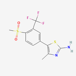 molecular formula C12H11F3N2O2S2 B8747133 4-Methyl-5-(4-(methylsulfonyl)-3-(trifluoromethyl)phenyl)thiazol-2-amine 