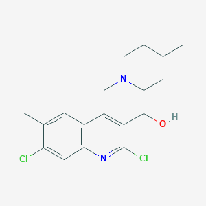 {2,7-Dichloro-6-methyl-4-[(4-methylpiperidin-1-YL)methyl]quinolin-3-YL}methanol