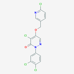 molecular formula C16H9Cl4N3O2 B008754 3(2H)-Pyridazinone, 4-chloro-5-((6-chloro-3-pyridinyl)methoxy)-2-(3,4-dichlorophenyl)- CAS No. 107360-34-9