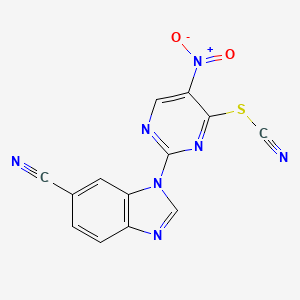 molecular formula C13H5N7O2S B8756833 2-(6-Cyano-1H-benzimidazol-1-yl)-5-nitropyrimidin-4-yl thiocyanate CAS No. 1018978-50-1