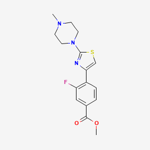 molecular formula C16H18FN3O2S B8757305 Methyl 3-fluoro-4-(2-(4-methylpiperazin-1-yl)thiazol-4-yl)benzoate 