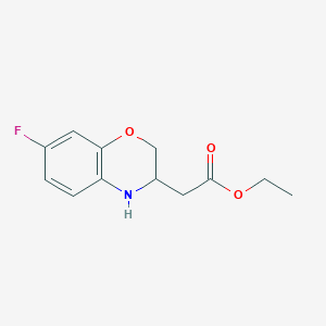 molecular formula C12H14FNO3 B8758340 Ethyl 2-(7-fluoro-3,4-dihydro-2H-benzo[b][1,4]oxazin-3-yl)acetate 