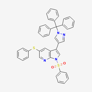 molecular formula C41H30N4O2S2 B8758915 1H-Pyrrolo[2,3-b]pyridine, 1-(phenylsulfonyl)-5-(phenylthio)-3-[1-(triphenylmethyl)-1H-pyrazol-4-yl]- 