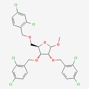 molecular formula C27H24Cl6O5 B8759241 D-Ribofuranoside, methyl 2,3,5-tris-O-[(2,4-dichlorophenyl)methyl]- 