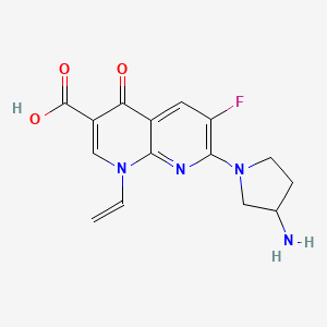 molecular formula C15H15FN4O3 B8759641 1,8-Naphthyridine-3-carboxylic acid, 1,4-dihydro-7-(3-amino-1-pyrrolidinyl)-1-ethenyl-6-fluoro-4-oxo- CAS No. 84424-09-9