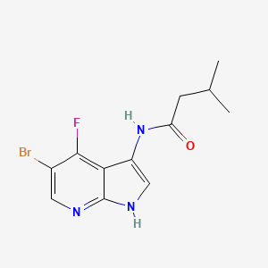 molecular formula C12H13BrFN3O B8761007 Butanamide, N-(5-bromo-4-fluoro-1H-pyrrolo[2,3-b]pyridin-3-yl)-3-methyl- 