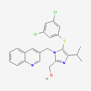 molecular formula C23H21Cl2N3OS B8763759 1H-Imidazole-2-methanol, 5-((3,5-dichlorophenyl)thio)-4-(1-methylethyl)-1-(3-quinolinylmethyl)- CAS No. 178980-74-0