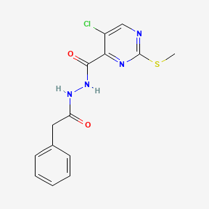 molecular formula C14H13ClN4O2S B8765594 5-chloro-2-(methylsulfanyl)-N'-(phenylacetyl)pyrimidine-4-carbohydrazide 