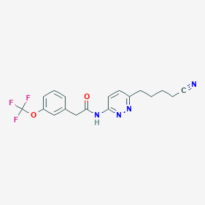 molecular formula C18H17F3N4O2 B8766420 N-[6-(4-Cyanobutyl)-3-pyridazinyl]-3-(trifluoromethoxy)benzeneacetamide 