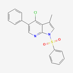molecular formula C20H15ClN2O2S B8767215 1H-Pyrrolo[2,3-b]pyridine, 4-chloro-3-methyl-5-phenyl-1-(phenylsulfonyl)- 