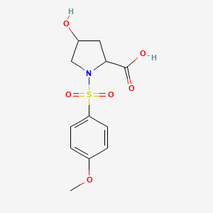 molecular formula C12H15NO6S B8767538 4-Hydroxy-1-(4-methoxybenzenesulfonyl)pyrrolidine-2-carboxylic acid 