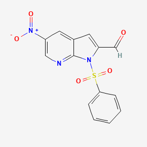 1H-Pyrrolo[2,3-b]pyridine-2-carboxaldehyde, 5-nitro-1-(phenylsulfonyl)-