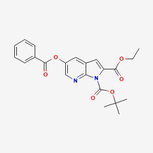 1H-Pyrrolo[2,3-b]pyridine-1,2-dicarboxylic acid, 5-(benzoyloxy)-, 1-(1,1-dimethylethyl) 2-ethyl ester