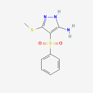 molecular formula C10H11N3O2S2 B8772578 4-benzenesulphonyl-5-methylsulphanyl-2H-pyrazol-3-ylamine CAS No. 64824-79-9