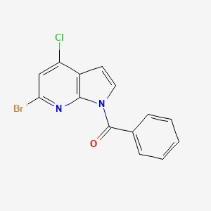 molecular formula C14H8BrClN2O B8772659 Methanone, (6-bromo-4-chloro-1H-pyrrolo[2,3-b]pyridin-1-yl)phenyl- 
