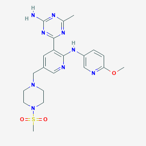 molecular formula C21H27N9O3S B8773766 1,3,5-Triazin-2-amine, 4-[2-[(6-methoxy-3-pyridinyl)amino]-5-[[4-(methylsulfonyl)-1-piperazinyl]methyl]-3-pyridinyl]-6-methyl- 