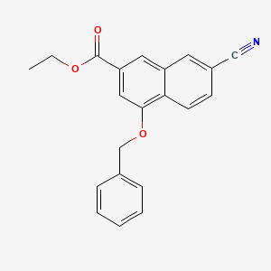 molecular formula C21H17NO3 B8773857 2-Naphthalenecarboxylic acid, 7-cyano-4-(phenylmethoxy)-, ethyl ester 