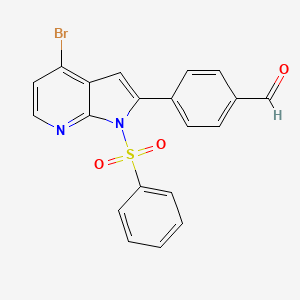 molecular formula C20H13BrN2O3S B8775000 Benzaldehyde, 4-[4-bromo-1-(phenylsulfonyl)-1H-pyrrolo[2,3-b]pyridin-2-yl]- 
