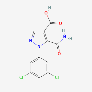molecular formula C11H7Cl2N3O3 B8775501 1H-Pyrazole-4-carboxylic acid, 5-(aminocarbonyl)-1-(3,5-dichlorophenyl)- CAS No. 112959-91-8