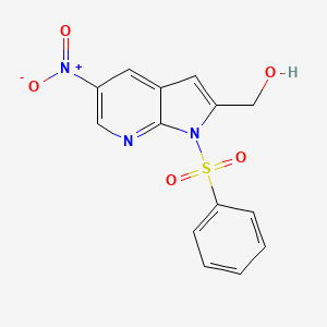 molecular formula C14H11N3O5S B8775969 1H-Pyrrolo[2,3-b]pyridine-2-methanol, 5-nitro-1-(phenylsulfonyl)- 