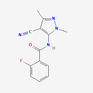 molecular formula C13H11FN4O B8778566 N-(4-cyano-2,5-dimethylpyrazol-3-yl)-2-fluorobenzamide CAS No. 773140-12-8