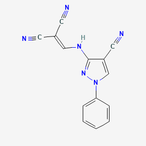 molecular formula C14H8N6 B8782310 Propanedinitrile, [[(4-cyano-1-phenyl-1H-pyrazol-3-yl)amino]methylene]- CAS No. 138942-60-6