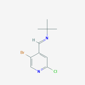 molecular formula C10H12BrClN2 B8783274 N-((5-bromo-2-chloropyridin-4-yl)methylene)-2-methylpropan-2-amine 