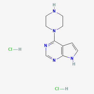 molecular formula C10H15Cl2N5 B8783977 4-(Piperazin-1-yl)-1H-pyrrolo[2,3-d]pyrimidine dihydrochloride 