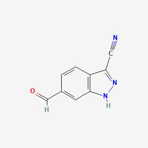 molecular formula C9H5N3O B8784932 6-formyl-1H-indazole-3-carbonitrile 