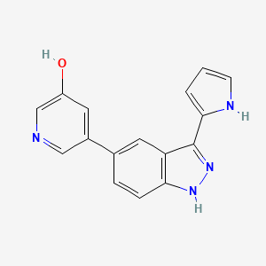 molecular formula C16H12N4O B8786122 5-(3-(1H-Pyrrol-2-YL)-1H-indazol-5-YL)pyridin-3-OL 
