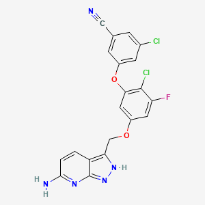 molecular formula C20H12Cl2FN5O2 B8787267 Benzonitrile, 3-[5-[(6-amino-1H-pyrazolo[3,4-b]pyridin-3-yl)methoxy]-2-chloro-3-fluorophenoxy]-5-chloro- CAS No. 920035-90-1