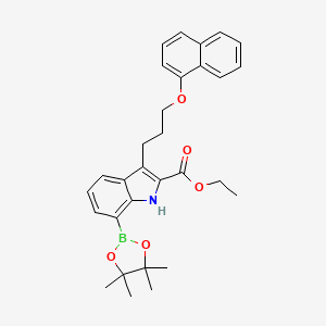 molecular formula C30H34BNO5 B8788566 Ethyl 3-(3-(naphthalen-1-yloxy)propyl)-7-(4,4,5,5-tetramethyl-1,3,2-dioxaborolan-2-yl)-1h-indole-2-carboxylate CAS No. 1073493-76-1