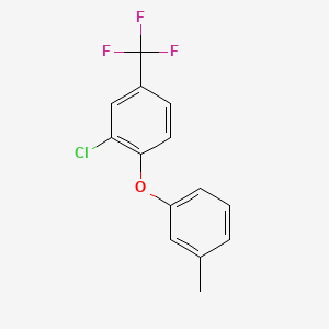 molecular formula C14H10ClF3O B8789478 Benzene, 2-Chloro-1-(3-methylphenoxy)-4-(trifluoromethyl)- CAS No. 42874-96-4