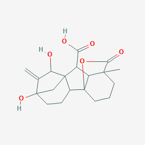 molecular formula C19H24O6 B008790 5,7-二羟基-11-甲基-6-亚甲基-16-氧代-15-氧杂五环[9.3.2.15,8.01,10.02,8]十七烷-9-羧酸 CAS No. 105593-16-6