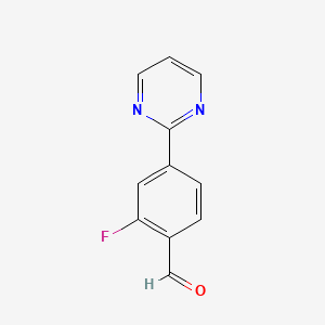 molecular formula C11H7FN2O B8790523 2-Fluoro-4-(pyrimidin-2-YL)benzaldehyde CAS No. 433920-96-8