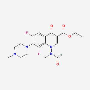 molecular formula C19H22F2N4O4 B8790932 3-Quinolinecarboxylic acid, 6,8-difluoro-1-(formylmethylamino)-1,4-dihydro-7-(4-methyl-1-piperazinyl)-4-oxo-, ethyl ester 