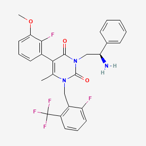 molecular formula C28H24F5N3O3 B8791374 (R)-3-(2-Amino-2-phenylethyl)-5-(2-fluoro-3-methoxyphenyl)-1-(2-fluoro-6-(trifluoromethyl)benzyl)-6-methylpyrimidine-2,4(1H,3H)-dione 