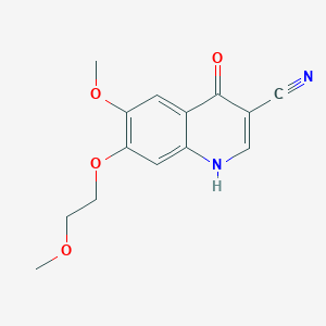 molecular formula C14H14N2O4 B8791523 3-Quinolinecarbonitrile, 4-hydroxy-6-methoxy-7-(2-methoxyethoxy)- CAS No. 622369-42-0