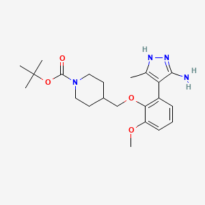 molecular formula C22H32N4O4 B8793251 Tert-butyl 4-((2-(5-amino-3-methyl-1H-pyrazol-4-YL)-6-methoxyphenoxy)methyl)piperidine-1-carboxylate 
