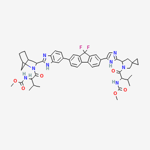 molecular formula C49H54F2N8O6 B8793716 (1-{3-[6-(9,9-Difluoro-7-{2-[5-(2-methoxycarbonylamino-3-methyl-butyryl)-5-aza-spiro[2.4]hept-6-yl]-3H-imidazol-4-yl}-9H-fluoren-2-yl)-1H-benzoimidazol-2-yl]-2-aza-bicyclo[2.2.1]heptane-2-carbonyl}-2-methyl-propyl)-carbamic acid methyl ester 