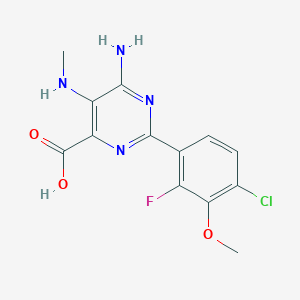molecular formula C13H12ClFN4O3 B8793800 6-Amino-2-(4-chloro-2-fluoro-3-methoxyphenyl)-5-(methylamino)pyrimidine-4-carboxylic acid 