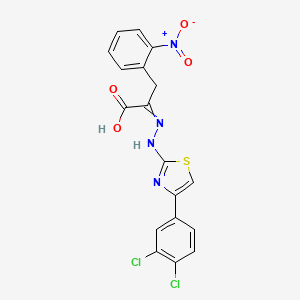 2-[[4-(3,4-Dichlorophenyl)-1,3-thiazol-2-yl]hydrazinylidene]-3-(2-nitrophenyl)propanoic acid